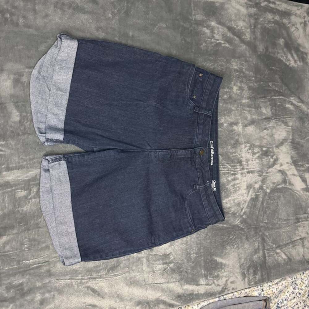 Croft & Barrow Women's Dark Wash Denim Cuffed Bermuda Shorts Classic Fit Size 12